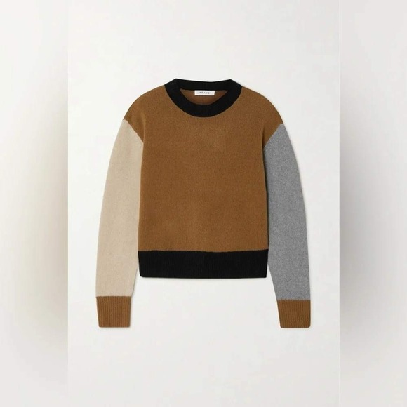 Frame Sweaters - Frame Cashmere Colorblock Sweater Womens S Brown Gray Black Cream Crewneck